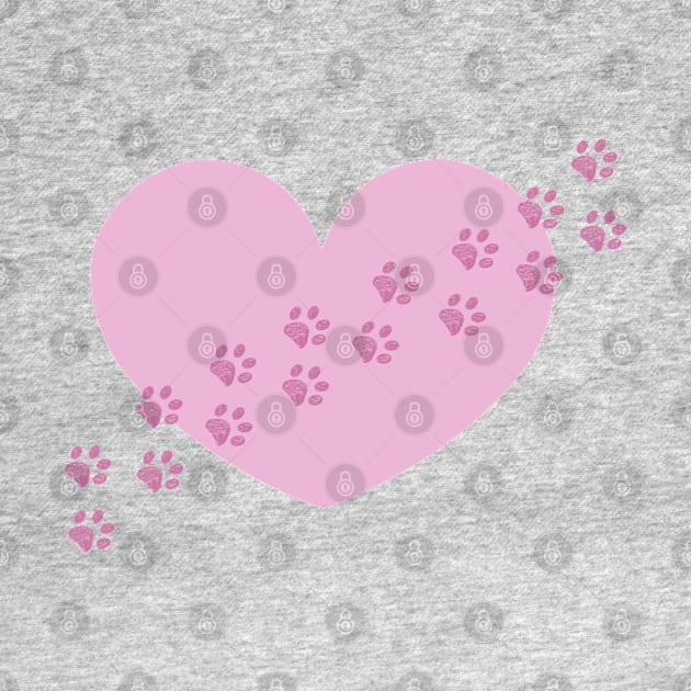 Pink cute heart with doodle paw prints by GULSENGUNEL